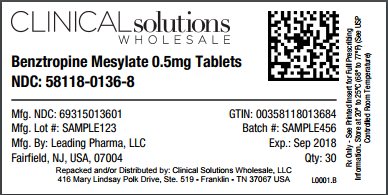 Benztropine Mesylate 0.5mg tablet 30 count blister card
