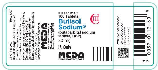 Butisol Sodium Tablets 30 mg Bottle Label