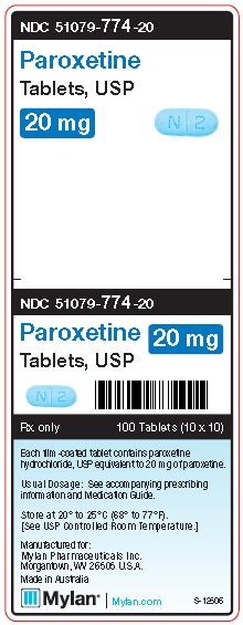 Paroxetine 20 mg Tablets Unit Carton Label