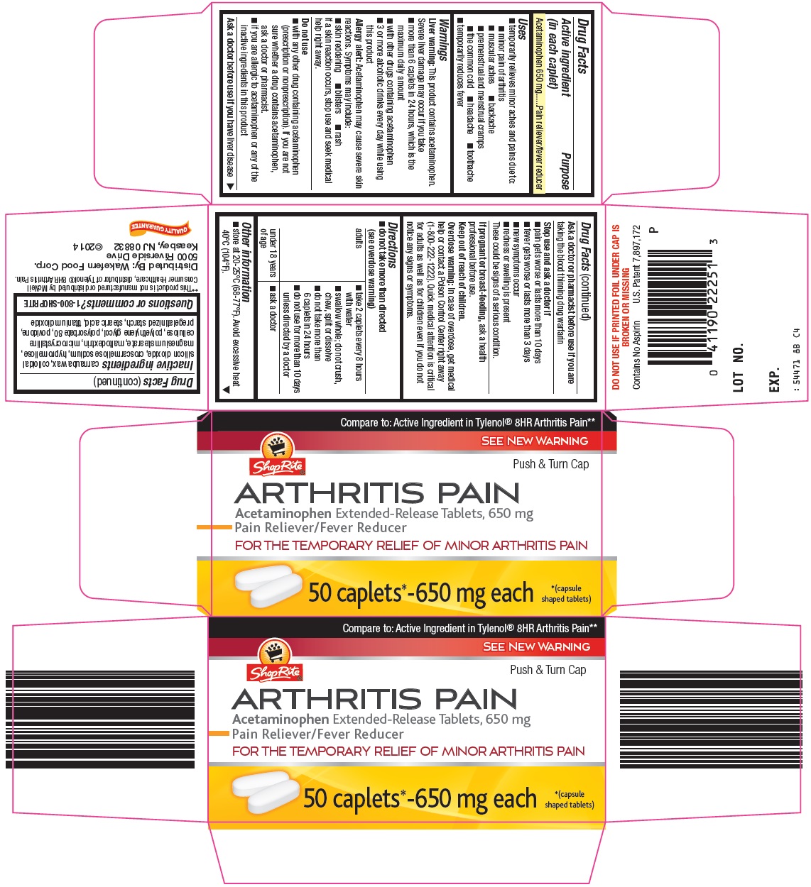 Shoprite Arthritis Pain | Acetaminophen Tablet, Film Coated, Extended Release while Breastfeeding