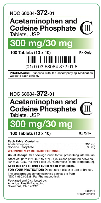 300 mg/30 mg Acetaminophen adn Codeine Phospahte Tablets Carton