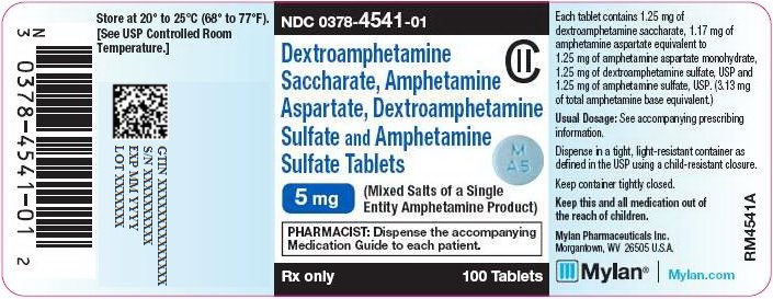 Dextroamphetamine Saccharate, Amphetamine Aspartate, Dextroamphetamine Sulfate and Amphetamine Sulfate Tablets 5 mg Bottle Label