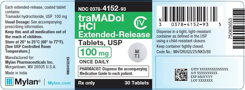 Tramadol Hydrochloride Extended-Release Tablets 100 mg Bottle Label