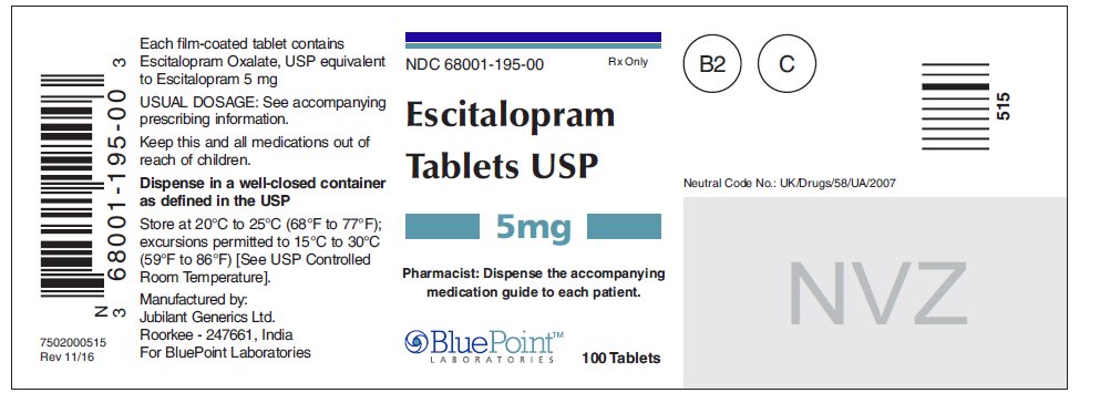 Escitalopram Tablets USP 5mg 100 Tablets Rev 11-16