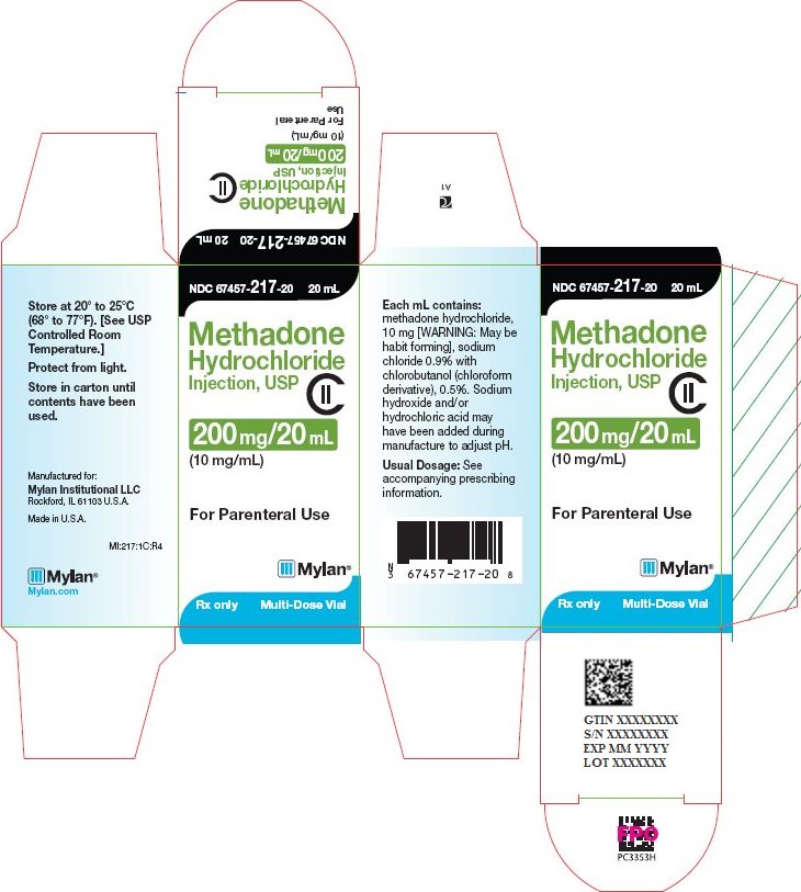 Methadone Hydrochloride Injection USP, 200 mg/20 mL (10 mg/mL) Carton Label