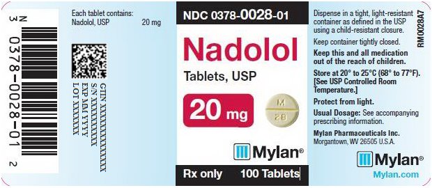 Nadolol Tablets 20 mg Bottle Label