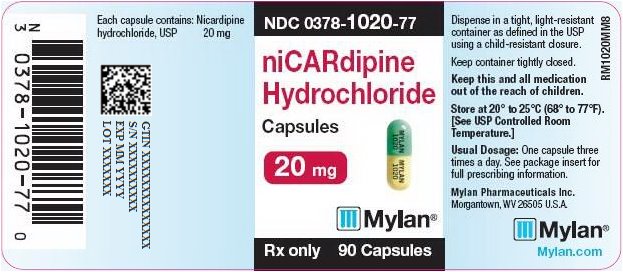 Nicardipine Hydrochloride Capsules 20 mg Bottle Label