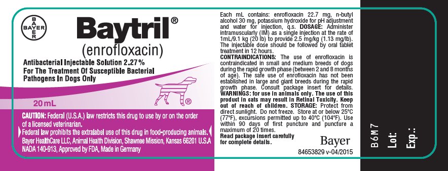 Baytril (enrofloxacin) Antibacterial Injectable Solution 2.27% label