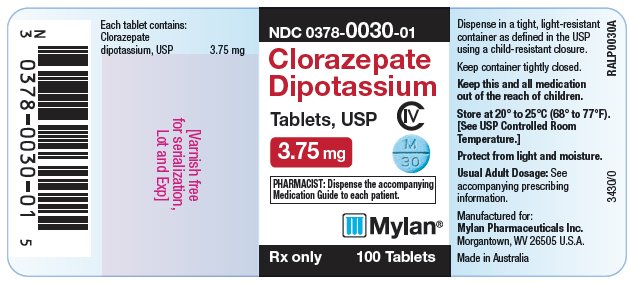 Clorazepate Dipotassium Tablets, USP 3.75 mg Bottle Label