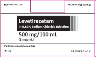 Premier Levetiracetam in 0.8% Sodium Chloride Injection 500 mg/100 mL carton image