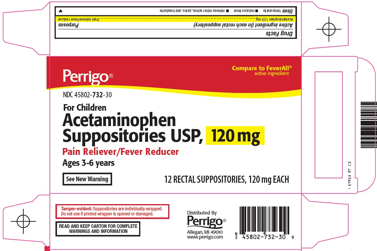 Perrigo Acetaminophen Suppositories USP, 120 mg Drug Facts