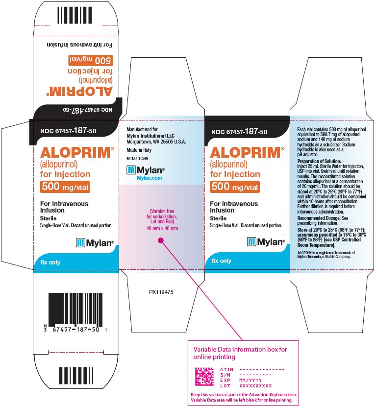 Aloprim Injection 500 mg/vial Carton Label
