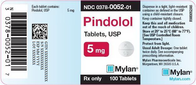 Pindolol Tablets 5 mg Bottle Label