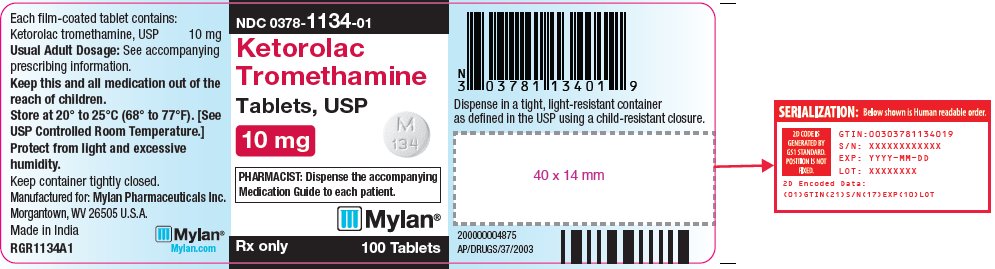 Ketorolac Tromethamine Tablets 10 mg Bottle Label