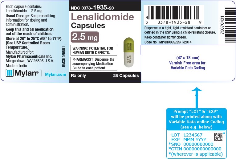 Lenalidomide Capsules 2.5 mg Bottle Label