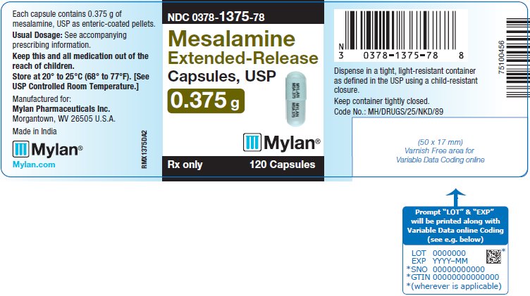 Mesalamine Extended-Release Capsules, USP 0.375 mg Bottle Label