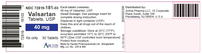Valsartan Tablets, USP 40 mg Bottle Label