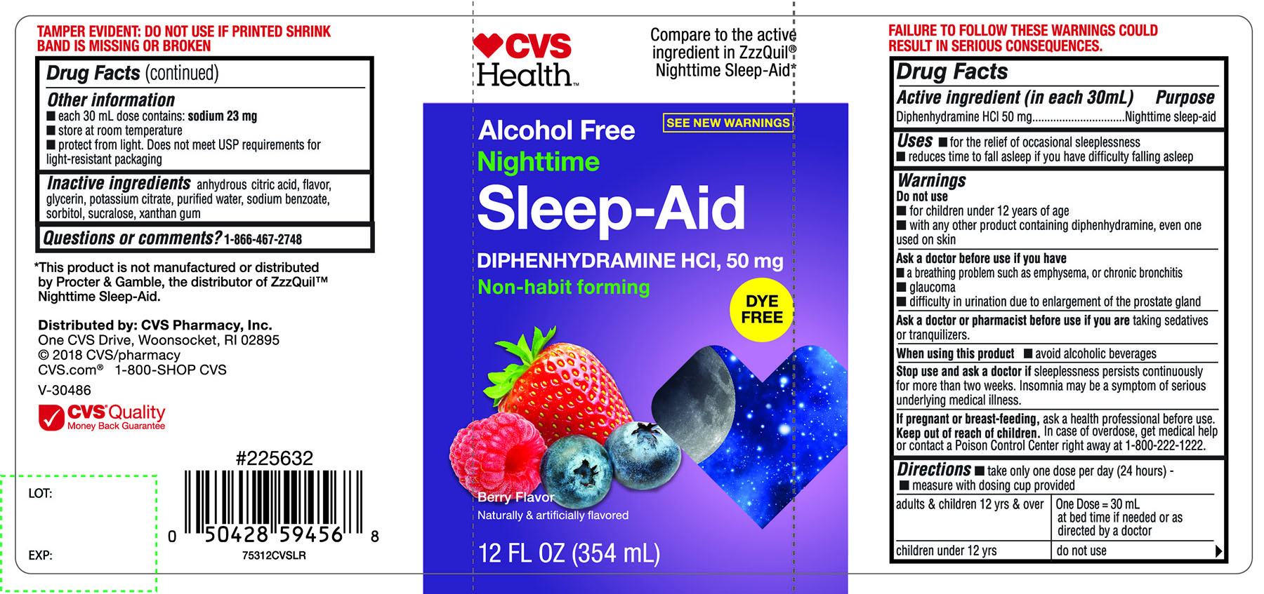 CVS Health Nighttime Sleep-Aid  Diphenhydramine HCl 50 mg 12 FL OZ 