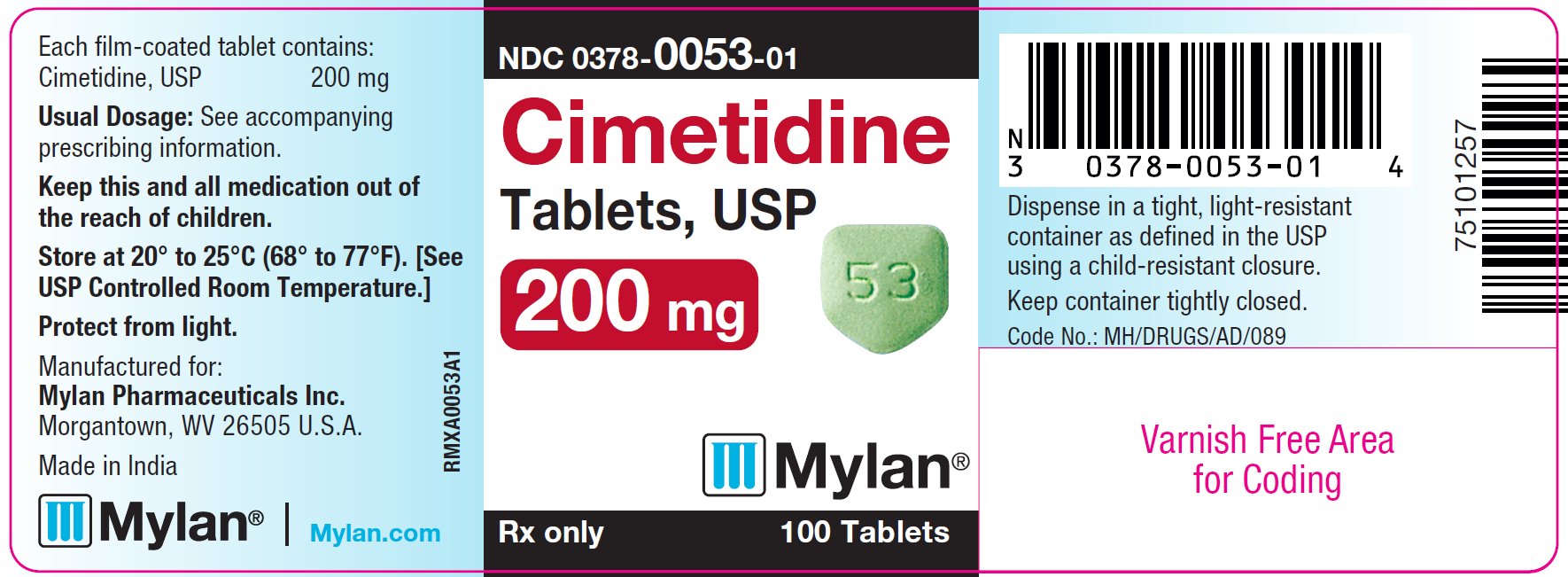 Cimetidine Tablets 200 mg Bottle Label