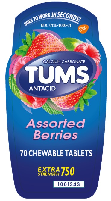 Tums Chewable Assorted Berries 70 count label