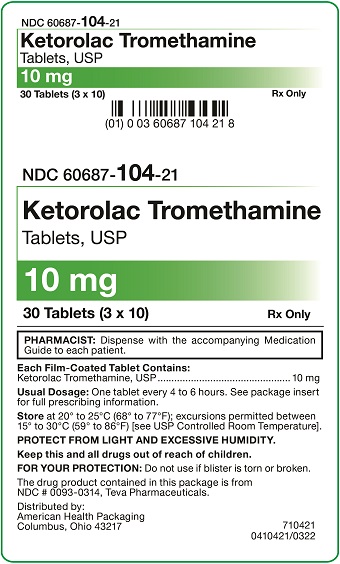 10mg Ketorolac Tromethamine Carton