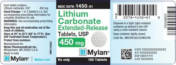 Lithium Carbonate Extended-Release Tablets, USP 450 mg Bottle Label