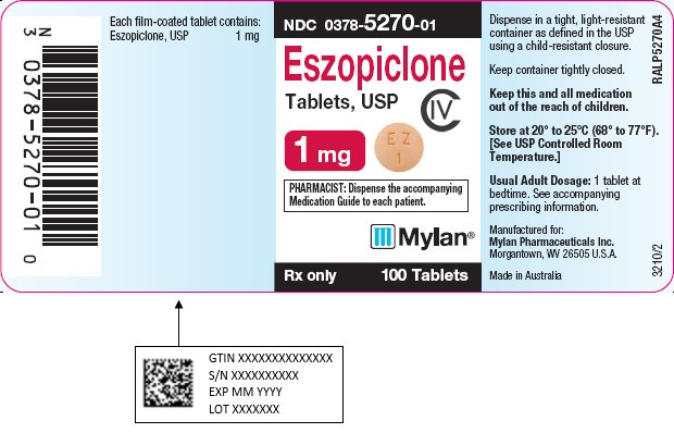 Eszopiclone Tablets 1 mg Bottle Label