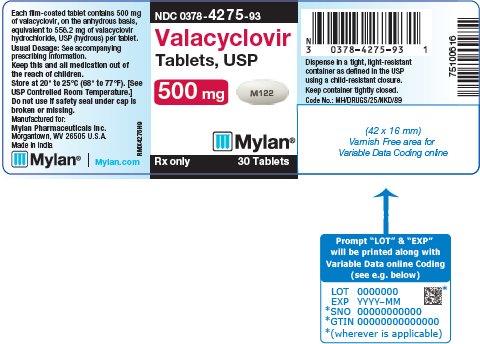 Valacyclovir Tablets 500 gram Bottle Label