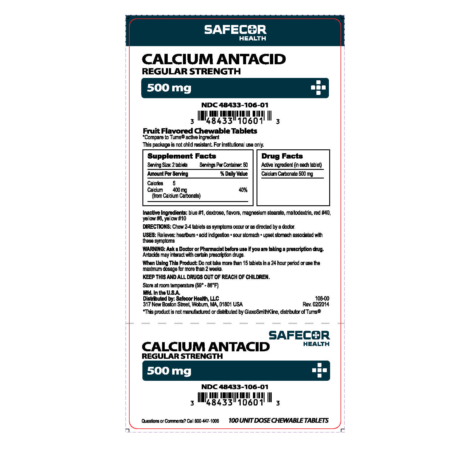 Calcium Antacid 500 mg Unit Dose Box Label