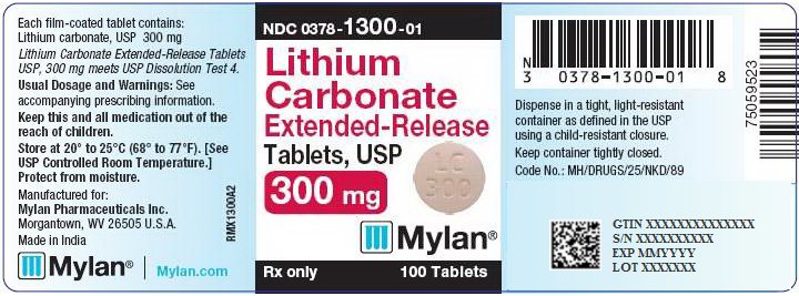 Lithium Carbonate Extended-Release Tablets, USP 300 mg Bottle Label