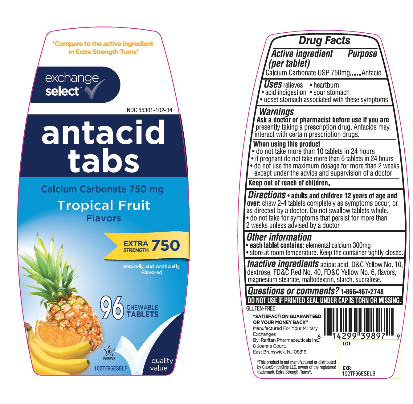 Exchange Select Tropical Fruit Flavor Antacid 96 CT