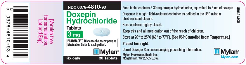 Doxepin Hydrochloride Tablets 3 mg Bottle Label