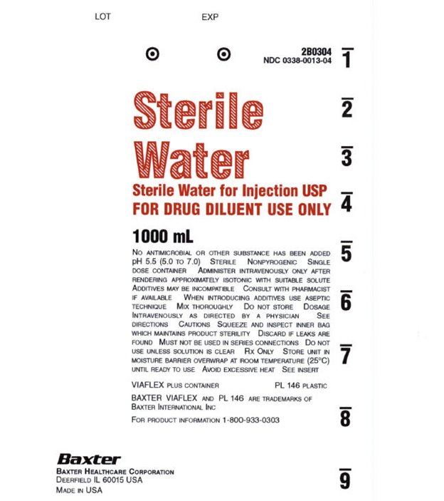 Sterile Water Container Label NDC 0338-0013-04