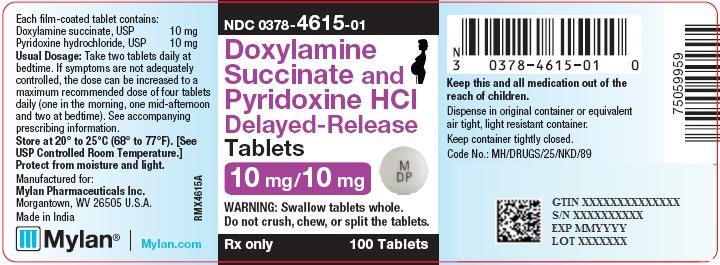 Doxylamine Succinate and Pyridoxine Hydrochlorothiazide Delayed-Release Tablets 10 mg/10 mg Bottle Label