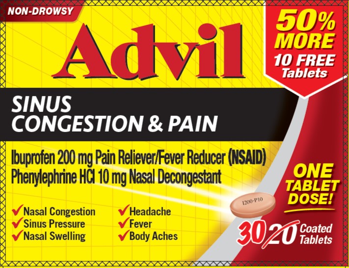 Advil Sinus Congestion & Pain 30 Coated Tablets