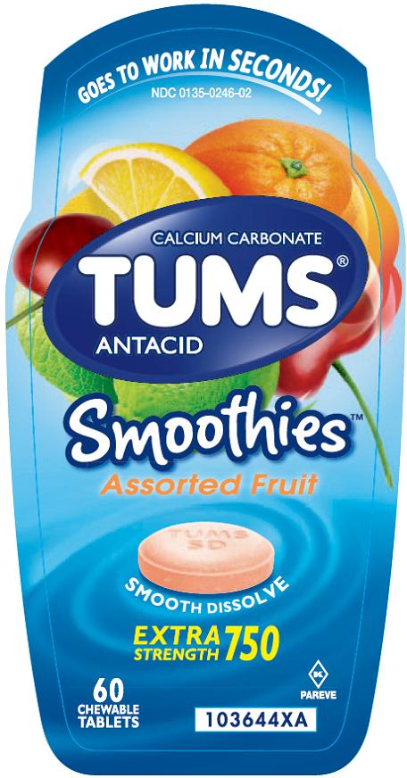 Tums Smoothies Assorted Fruit 60 count front label