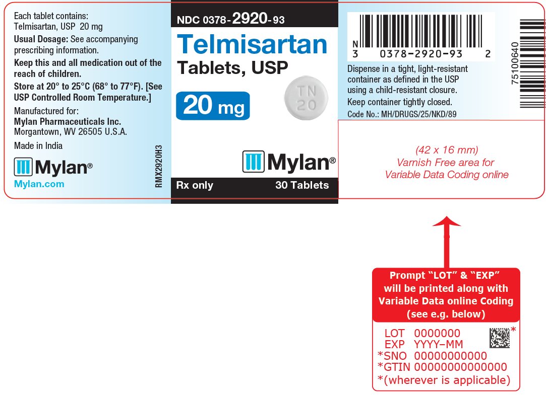 Telmisartan Tablets, USP 20 mg Bottle Label