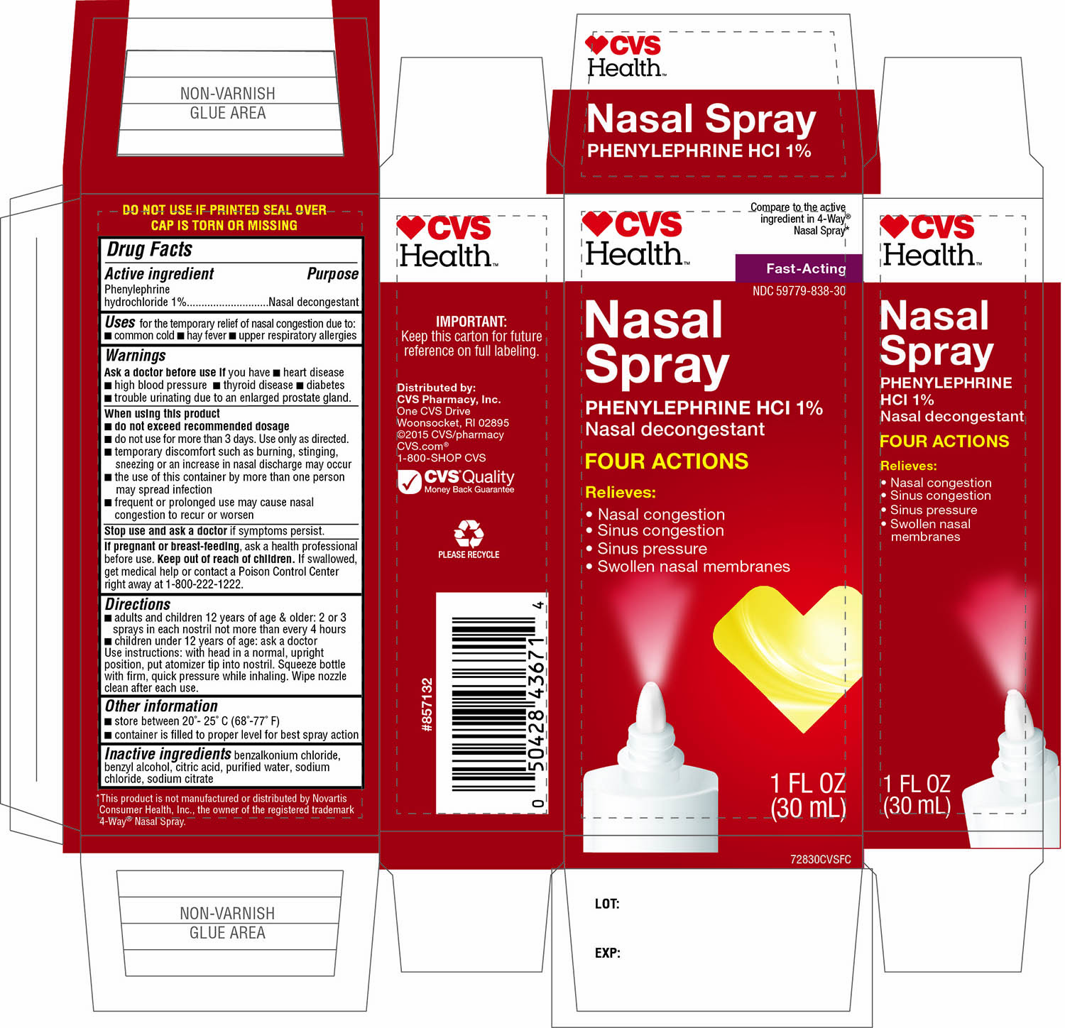 CVS Health Nasal Spray Phenylephrine HCl 1% Four Actions  1 FL OZ