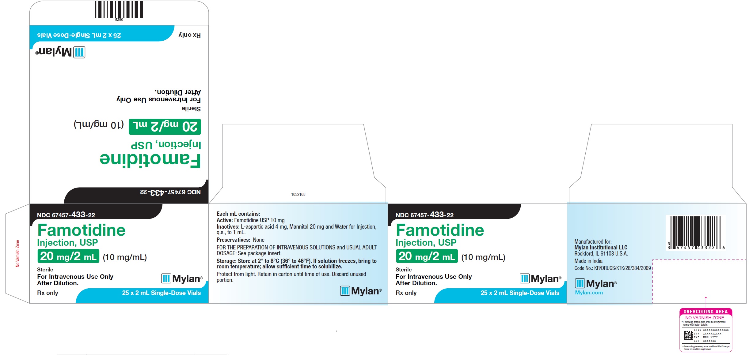 Rx Item-Famotidine 20MG/2ML 25X2 ML Single Dose Vial -Keep Refrigerated - by Mylan Institutional Pharma USA 