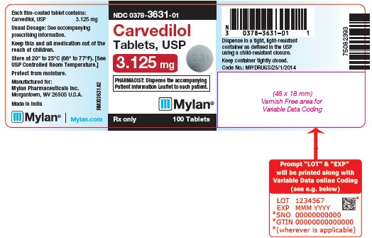 Carvedilol Tablets, USP 3.125 mg Bottle Label
