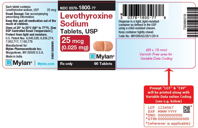 Levothyroxine Sodium Tablets, USP 25 mcg Bottle Label