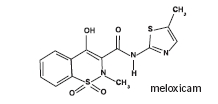Picture of chemical formulation of meloxicam.