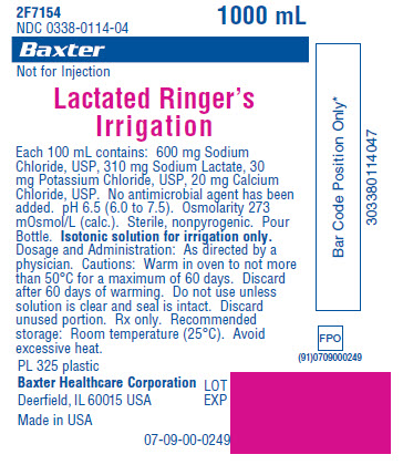 Lactated Ringer's Irrigation Representative Container Label