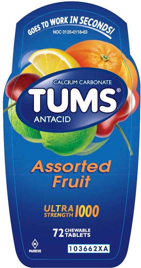 Tums Ultra Assorted Fruit 72 count front label