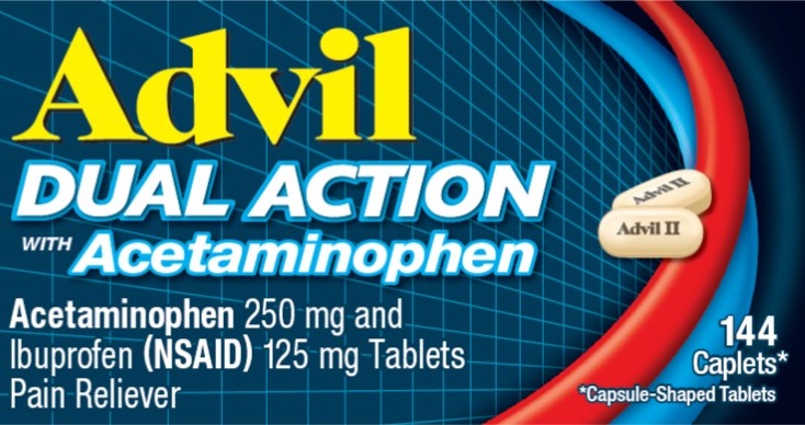 Advil Dual Action Capsule-Shaped Tablets 144ct Carton