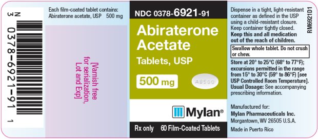 Abiraterone Acetate Tablets, USP 500 mg Bottle Label