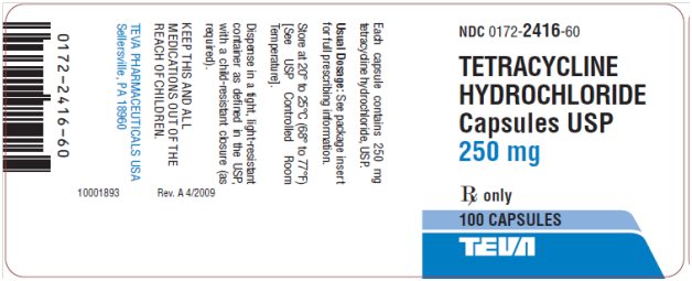 Tetracycline Hydrochloride Capsules USP 250 mg, 100s Label