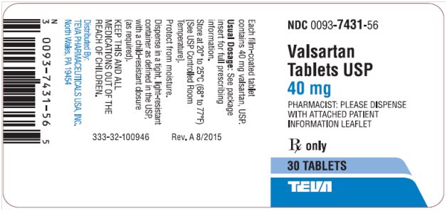 Valsartan Tablets USP 40 mg, 30s Label