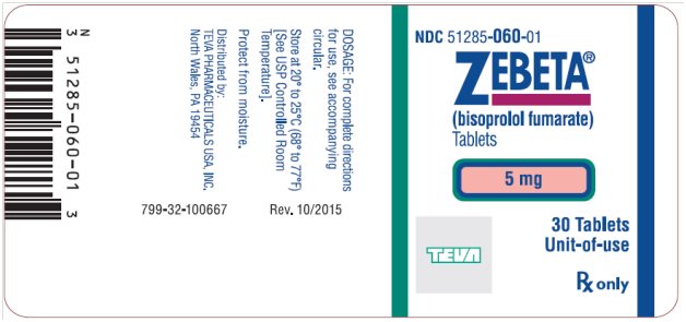 Zebeta® (bisoprolol fumarate) Tablets 5 mg, 30s Label