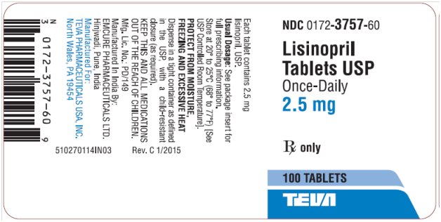 Lisinopril Tablets USP Once-Daily 2.5 mg, 100s Label